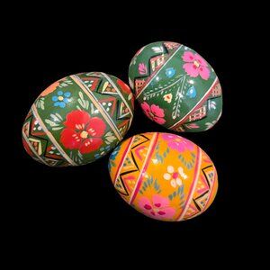 Set of 3 Hand Painted Ukrainian Pysanky – Wooden Easter Eggs